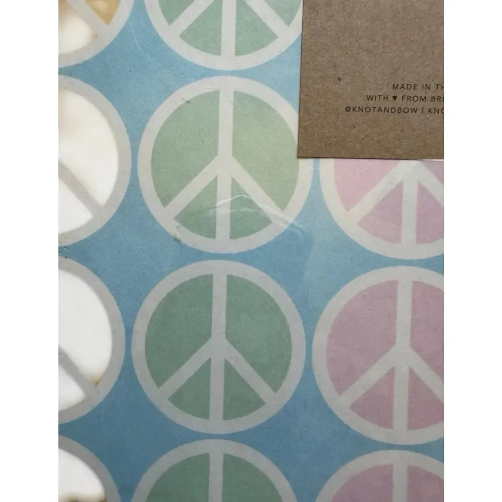 Knot & Bow Peace Sign Newsprint Gift Wrap 3 Sheets New Pastel Wrapping Paper NIP